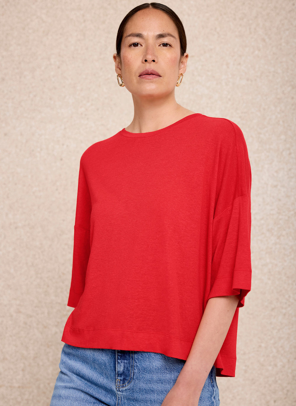 Red Linen Blend Boxy T-Shirt
