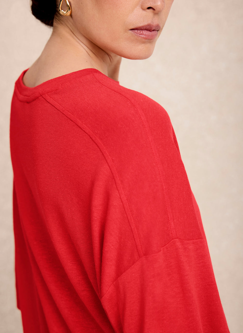 Red Linen Blend Boxy T-Shirt