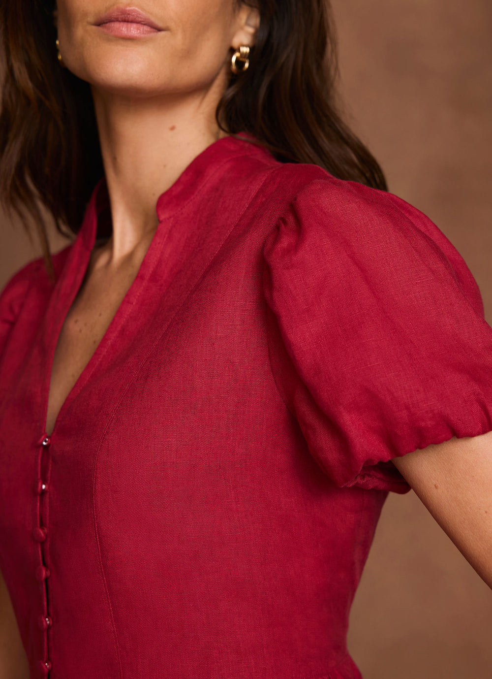 Red Linen Peplum Top
