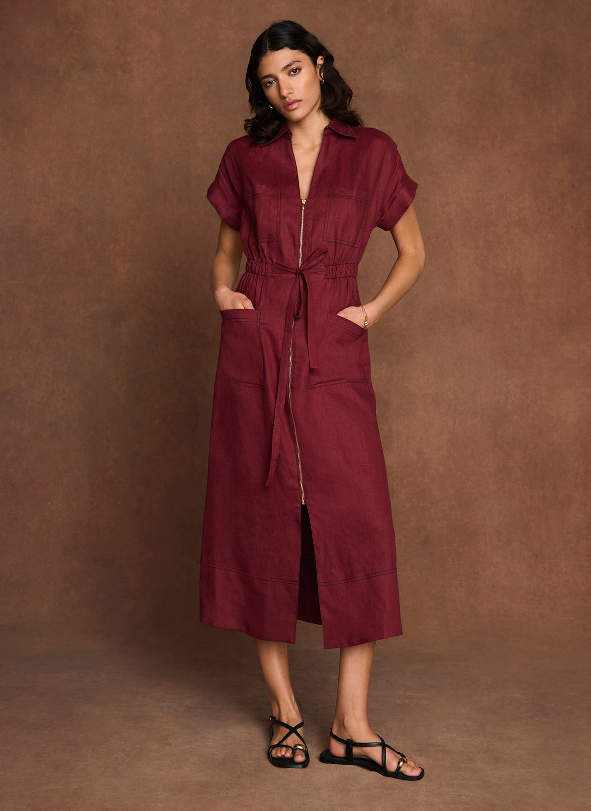 shirt dress burgundy Long Sleeve Ruched Mini Shirt Dress In Burgundy Pinstripe | EGO US