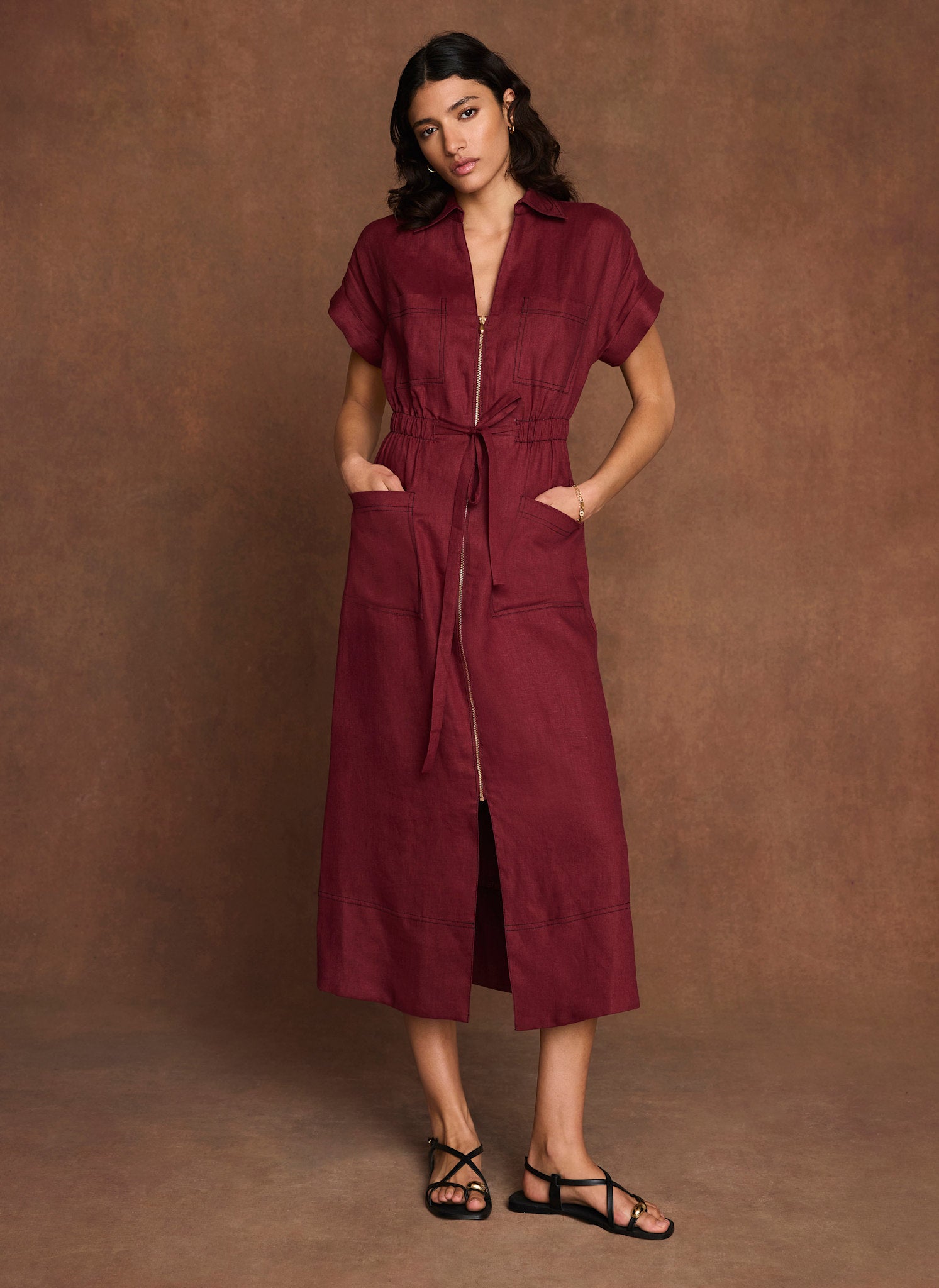 Mint Velvet Women's Linen Midi Shirt Dress - Red - Size 2