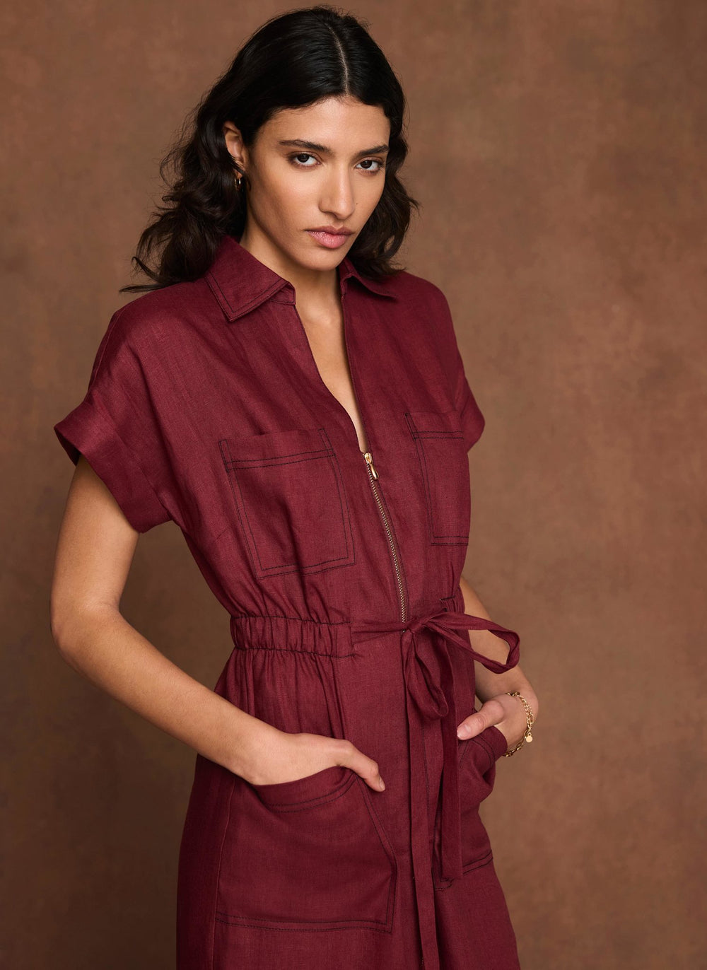 Mint Velvet Women's Linen Midi Shirt Dress - Red - Size 4 - Burgundy Mint Velvet Women's Linen Midi Shirt Dress - Red - Size 4 - Burgundy