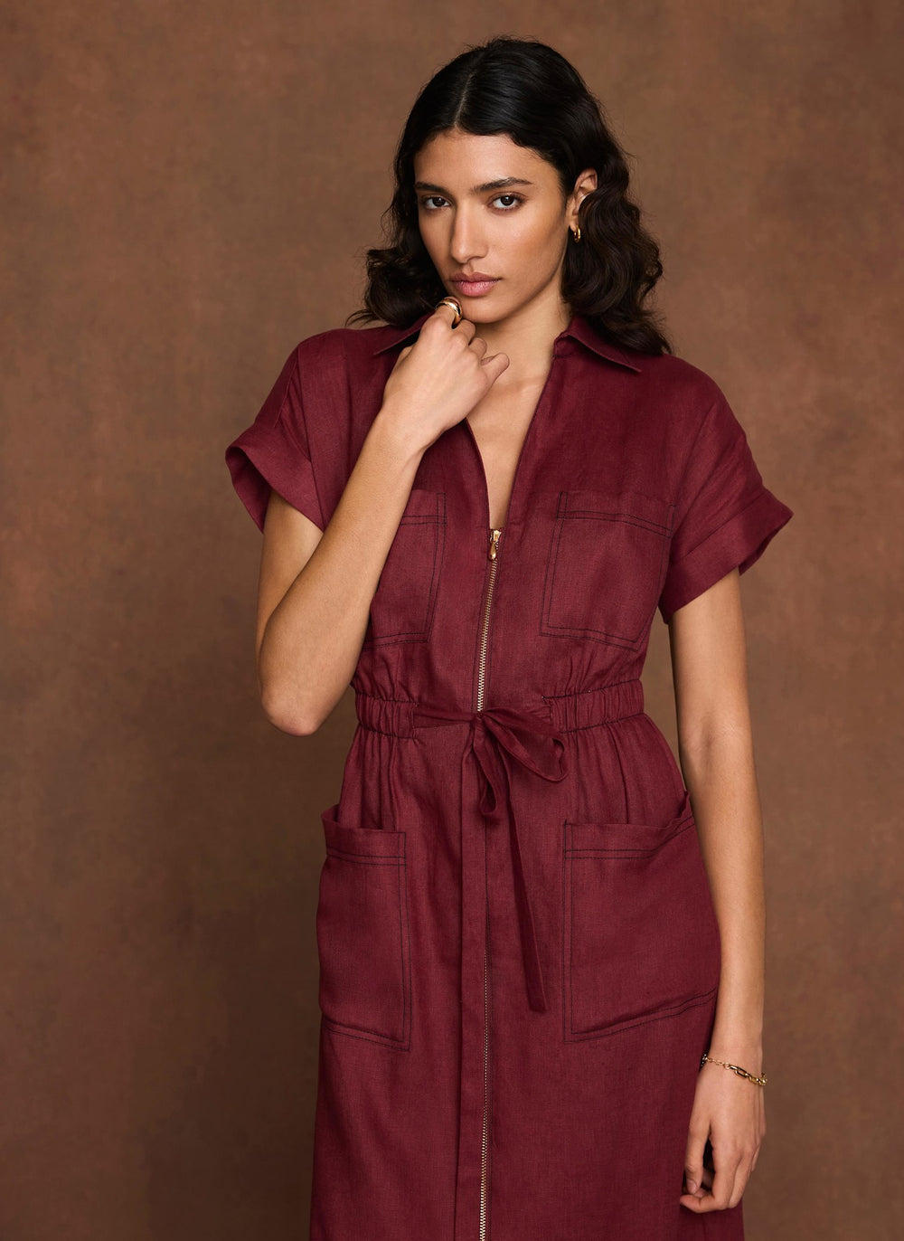 Mint Velvet Women's Linen Midi Shirt Dress - Red - Size 4 - Burgundy Mint Velvet Women's Linen Midi Shirt Dress - Red - Size 4 - Burgundy