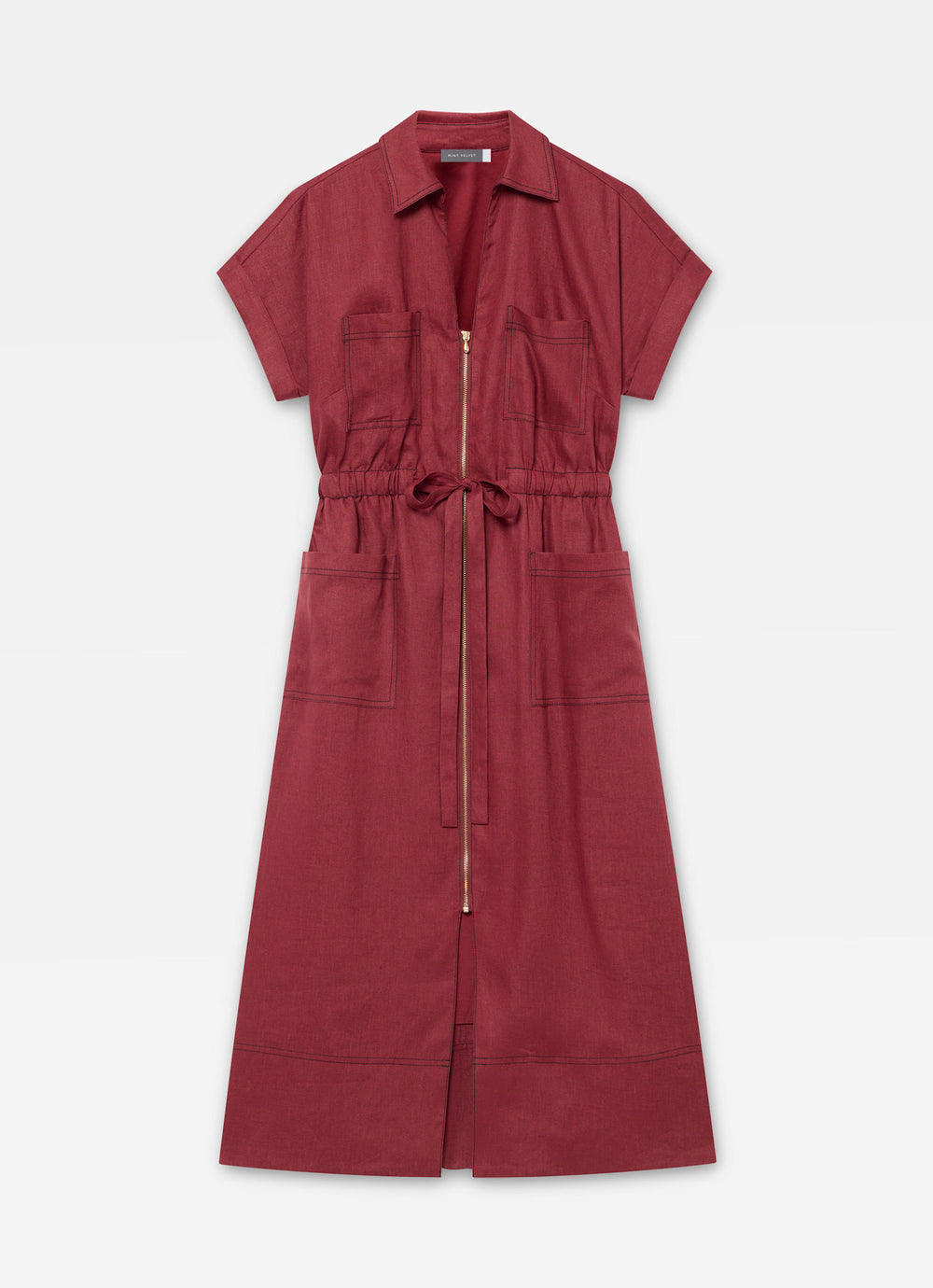 Mint Velvet Women's Linen Midi Shirt Dress - Red - Size 4 - Burgundy Mint Velvet Women's Linen Midi Shirt Dress - Red - Size 4 - Burgundy