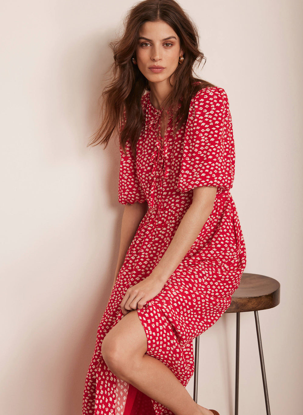 Red Lip Print Midi Dress