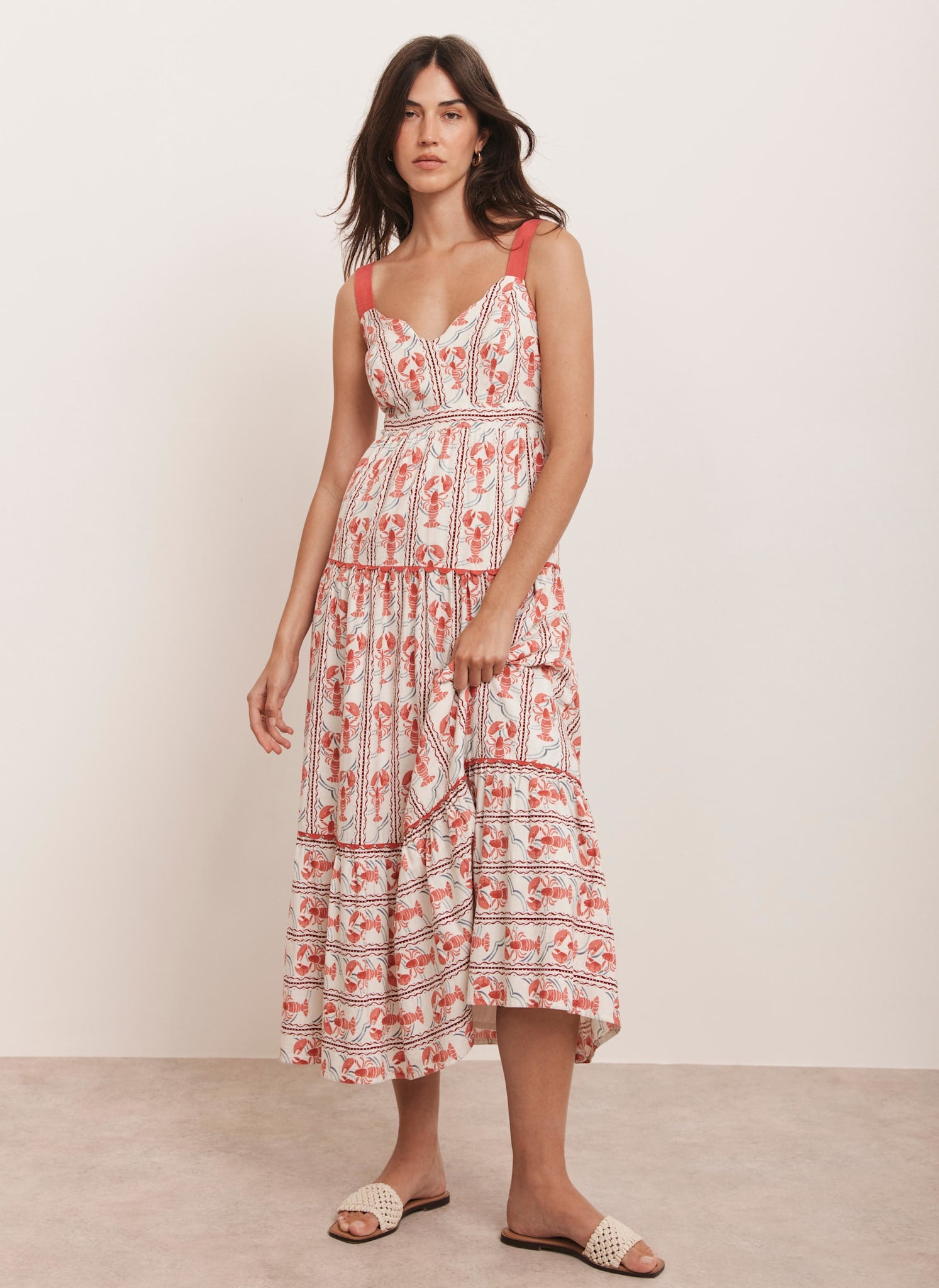 open lace back dress Sara Fitz Classic Shirt Dress Lobster Print main image 1