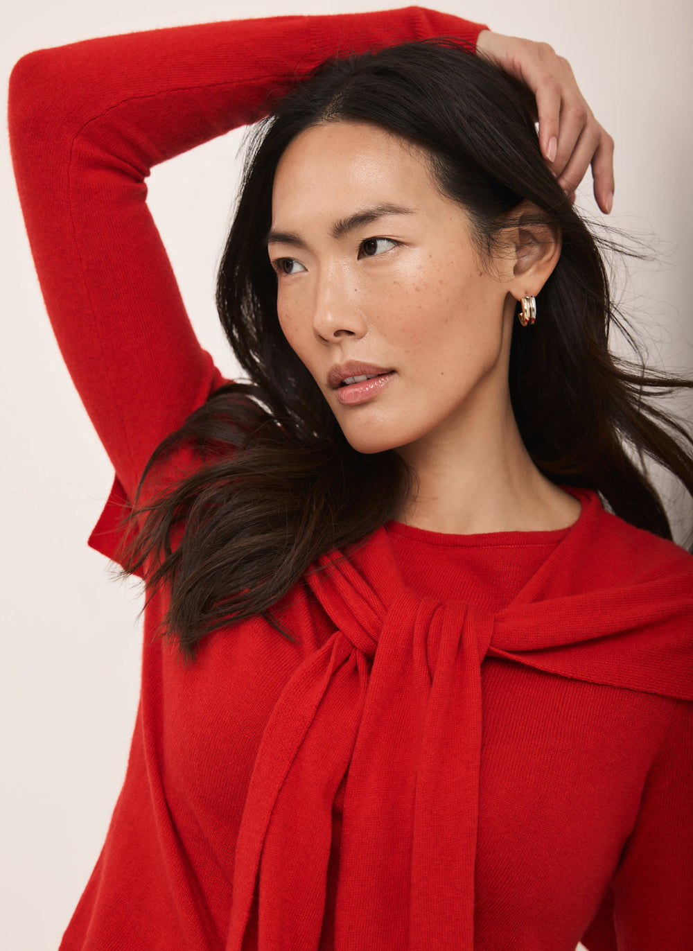 Red Cotton Blend Scarf Jumper
