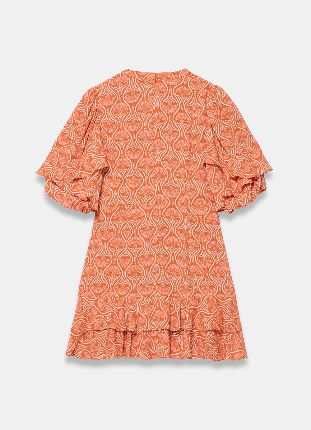 orange short sleeve dress Mint Velvet Women's Printed Ruffle V-neck Mini Dress - Orange