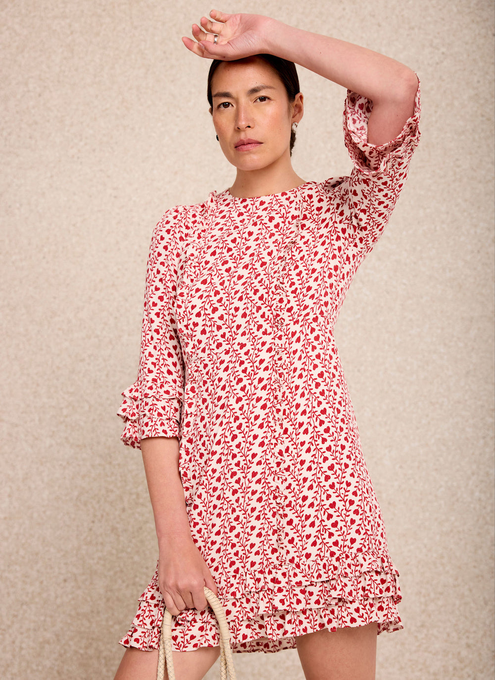 Red Print Ruffle Mini Dress