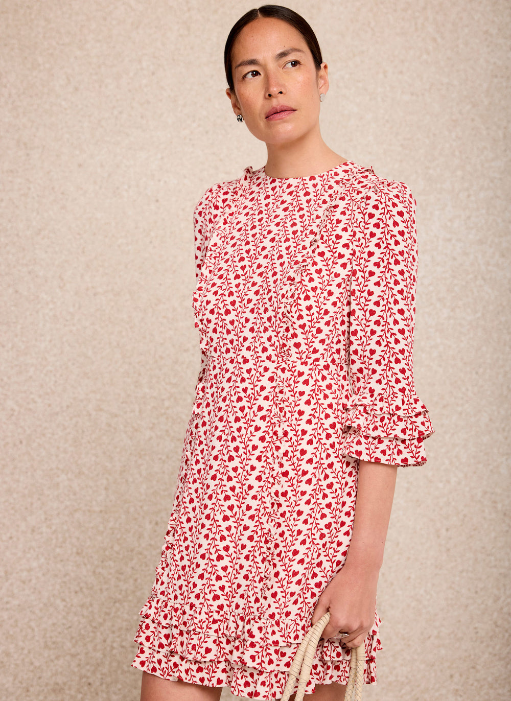 Red Print Ruffle Mini Dress