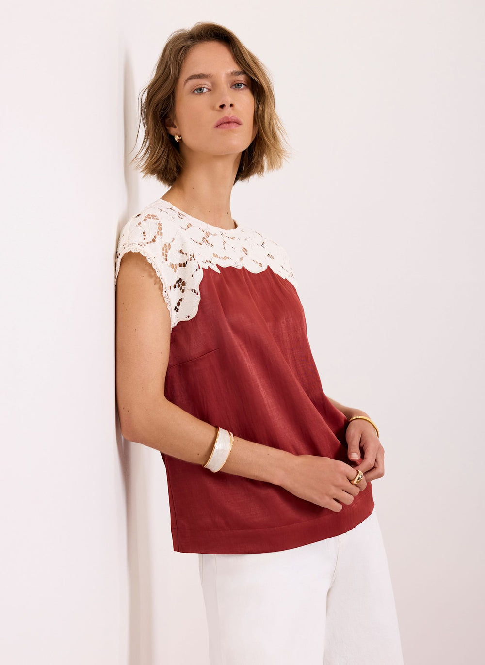 Rust Red Satin Lace Top