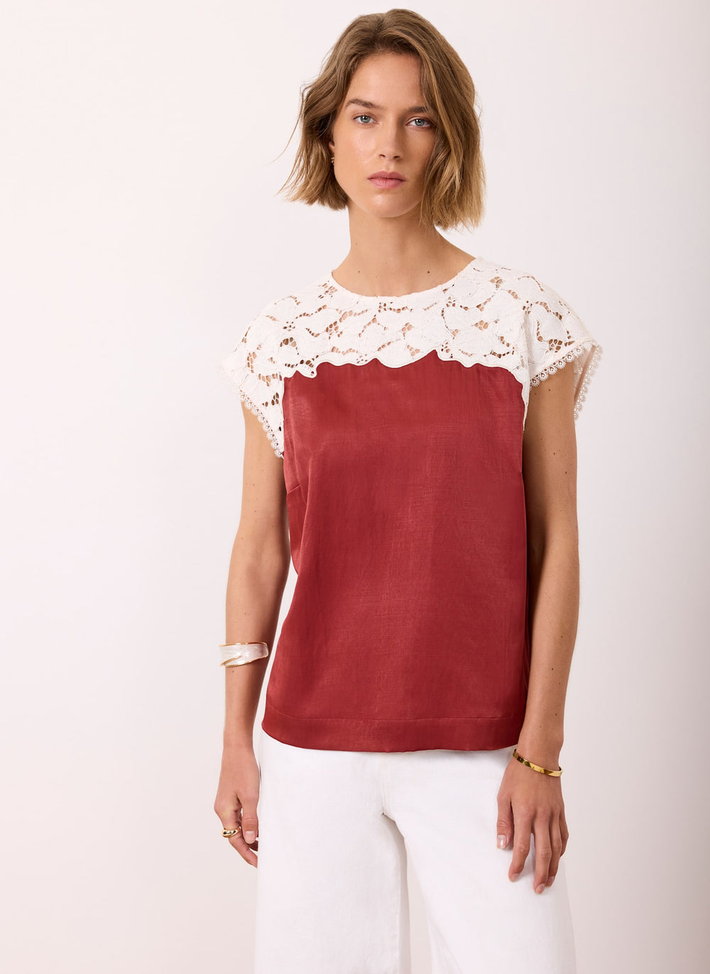 Rust Red Satin Lace Top