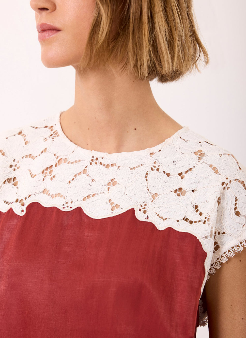 Rust Red Satin Lace Top