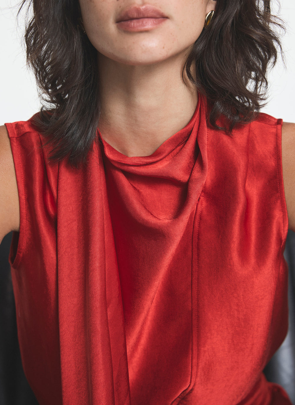 Red Satin Scarf Detail Top