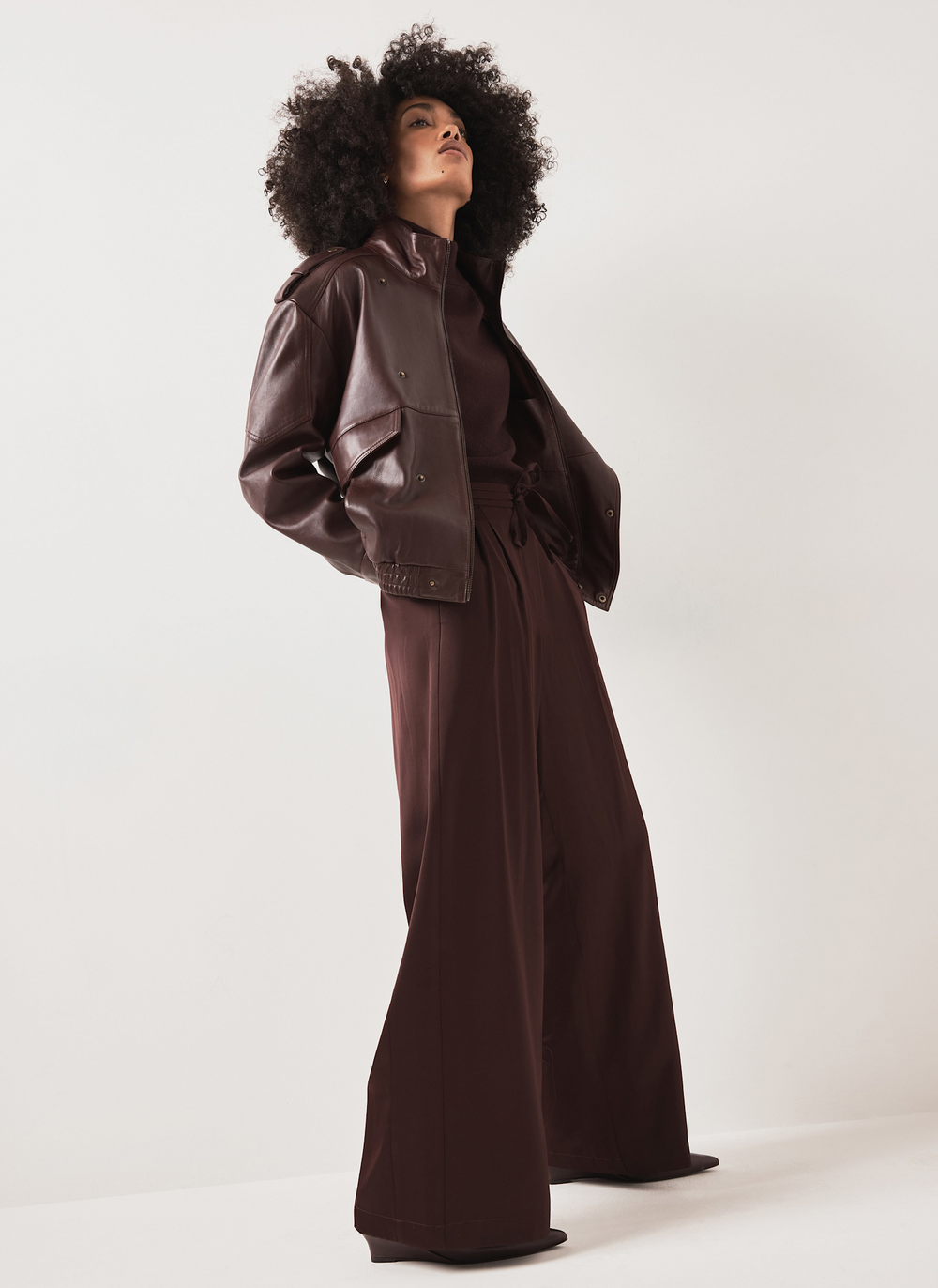 Burgundy Satin Wide Leg Trousers