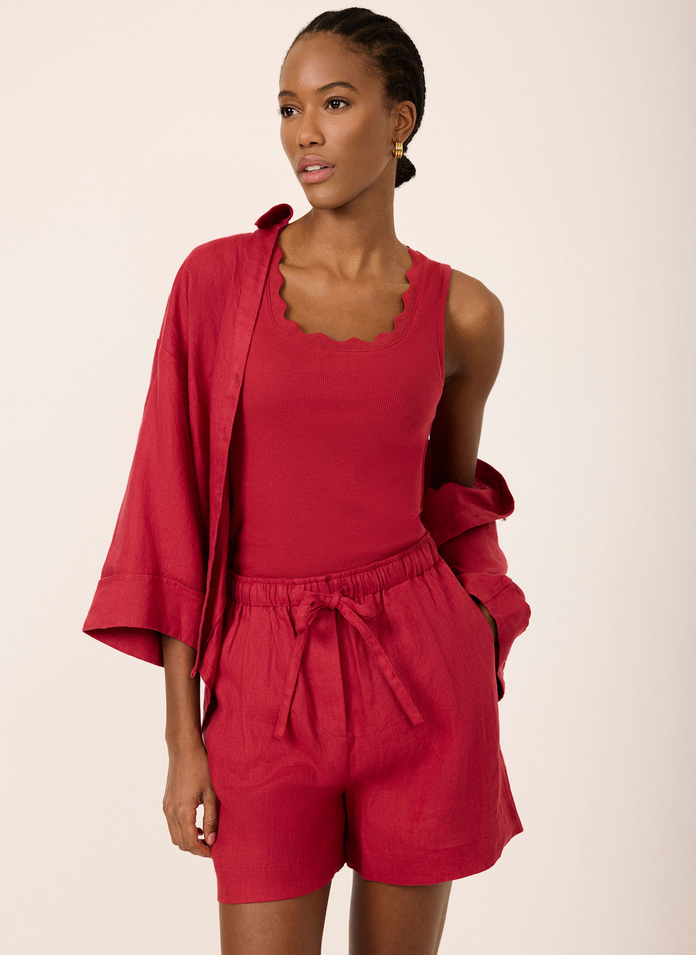 Red Scallop Trim Vest Top