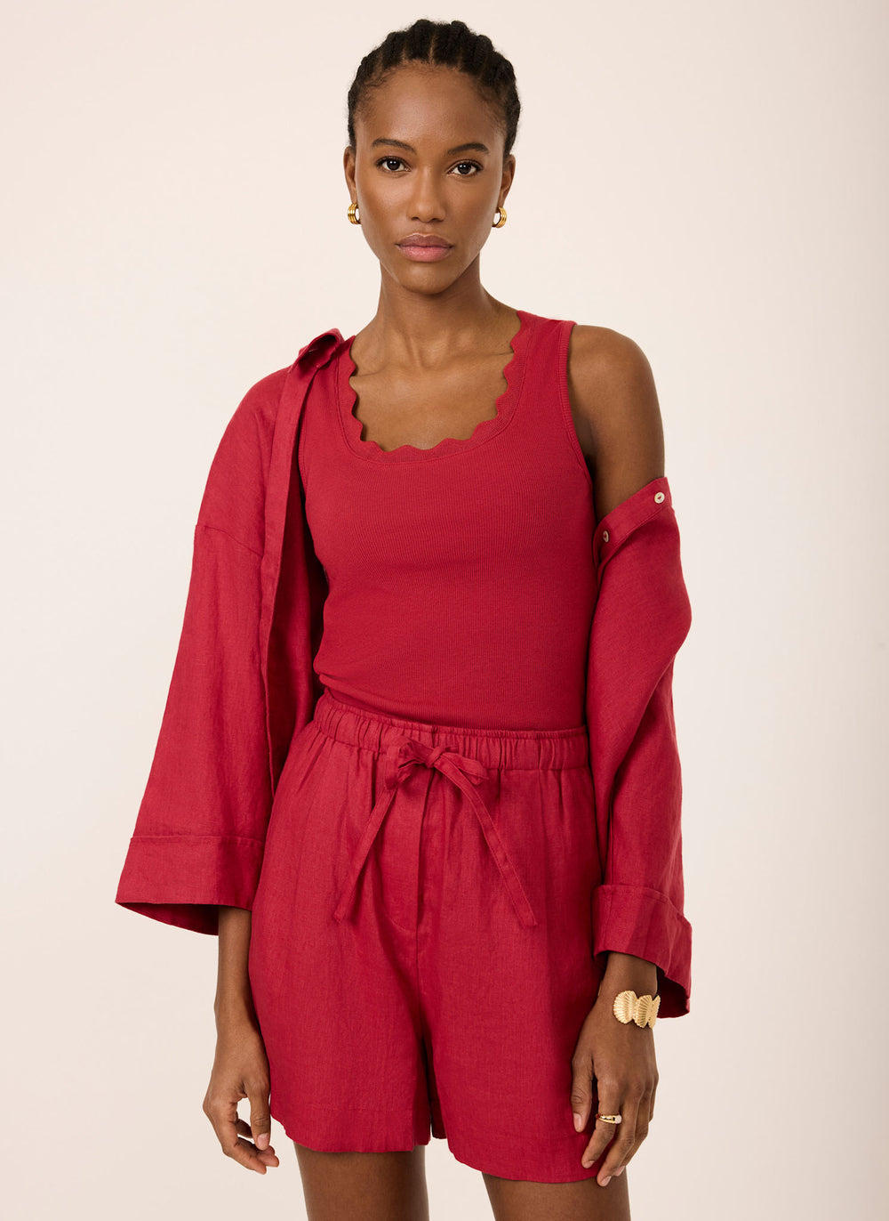 Red Scallop Trim Vest Top