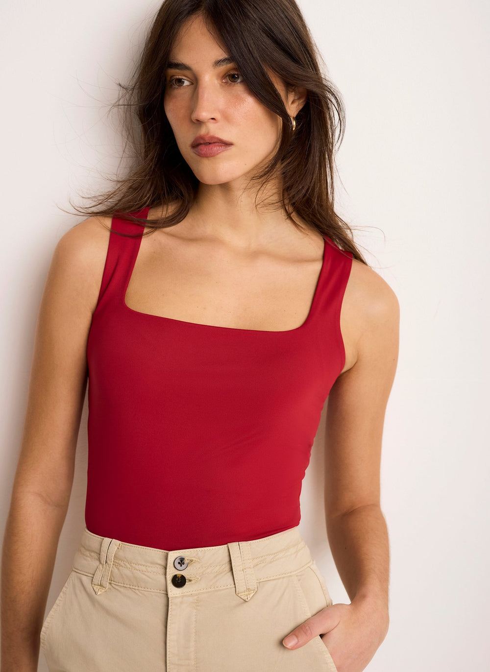 Red Scoop Neck Layering Vest Top