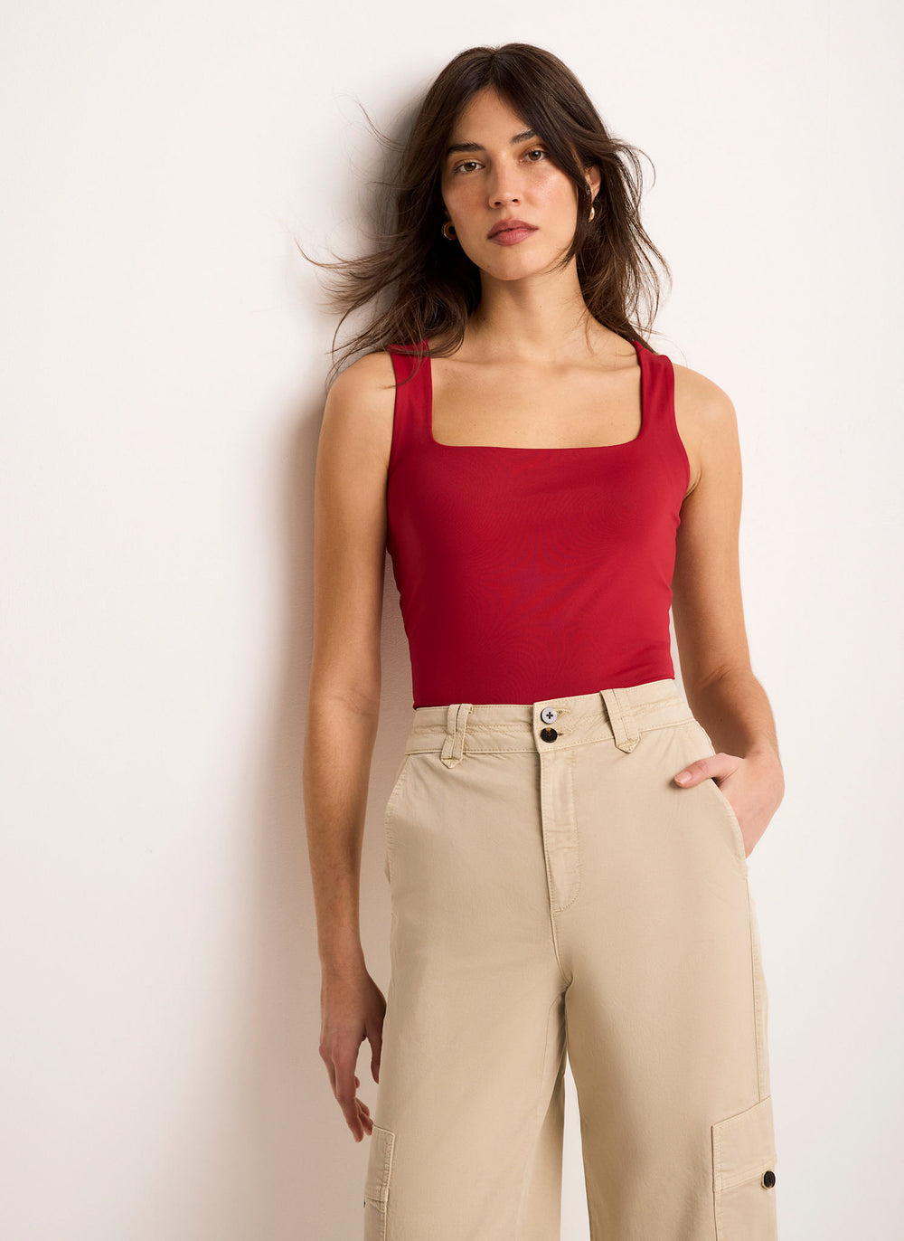 Red Scoop Neck Layering Vest Top