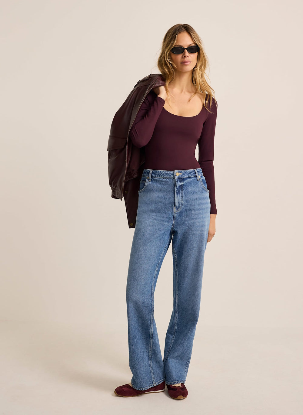 Burgundy Scoop Neck Long Sleeve Top