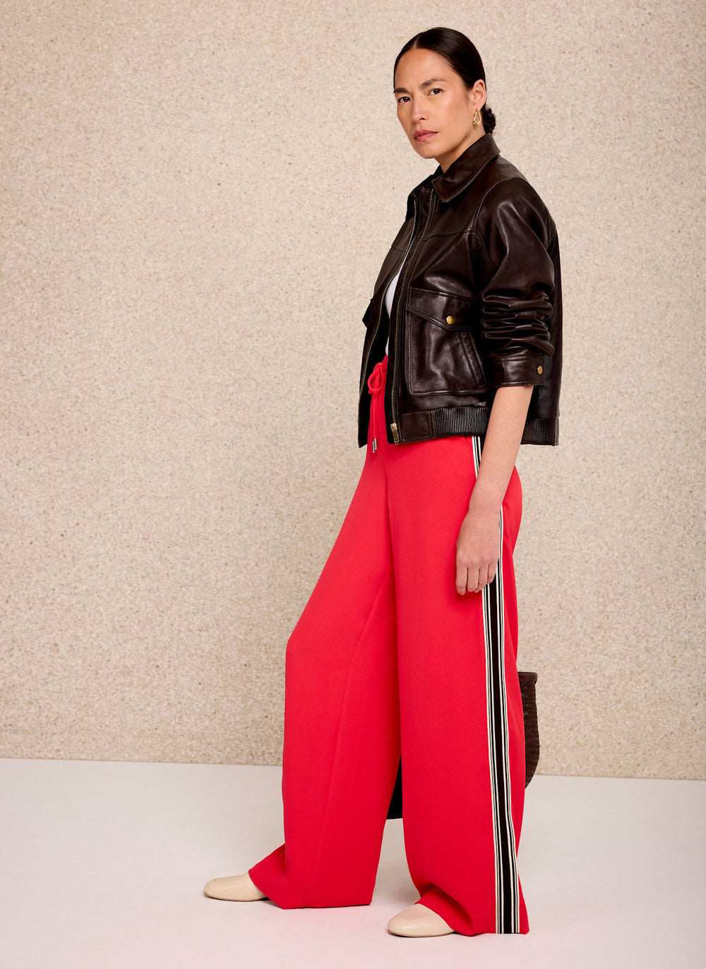 Red Side Stripe Wide Trousers