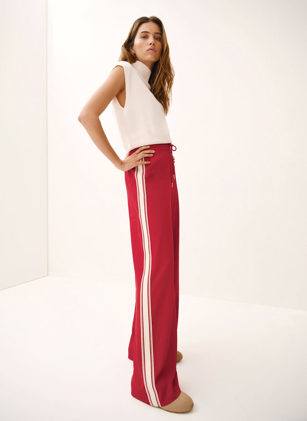 Red Side Stripe Wide Trousers