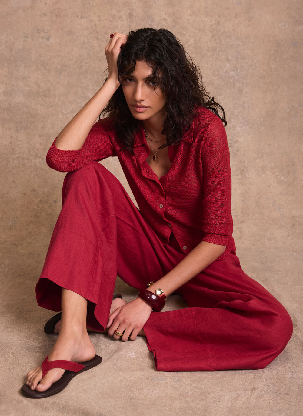 Red Metallic Knit Top