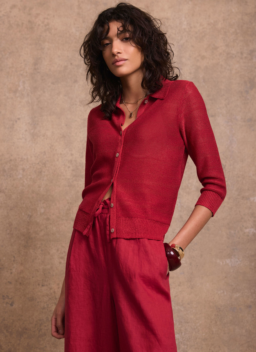 Red Metallic Knit Top