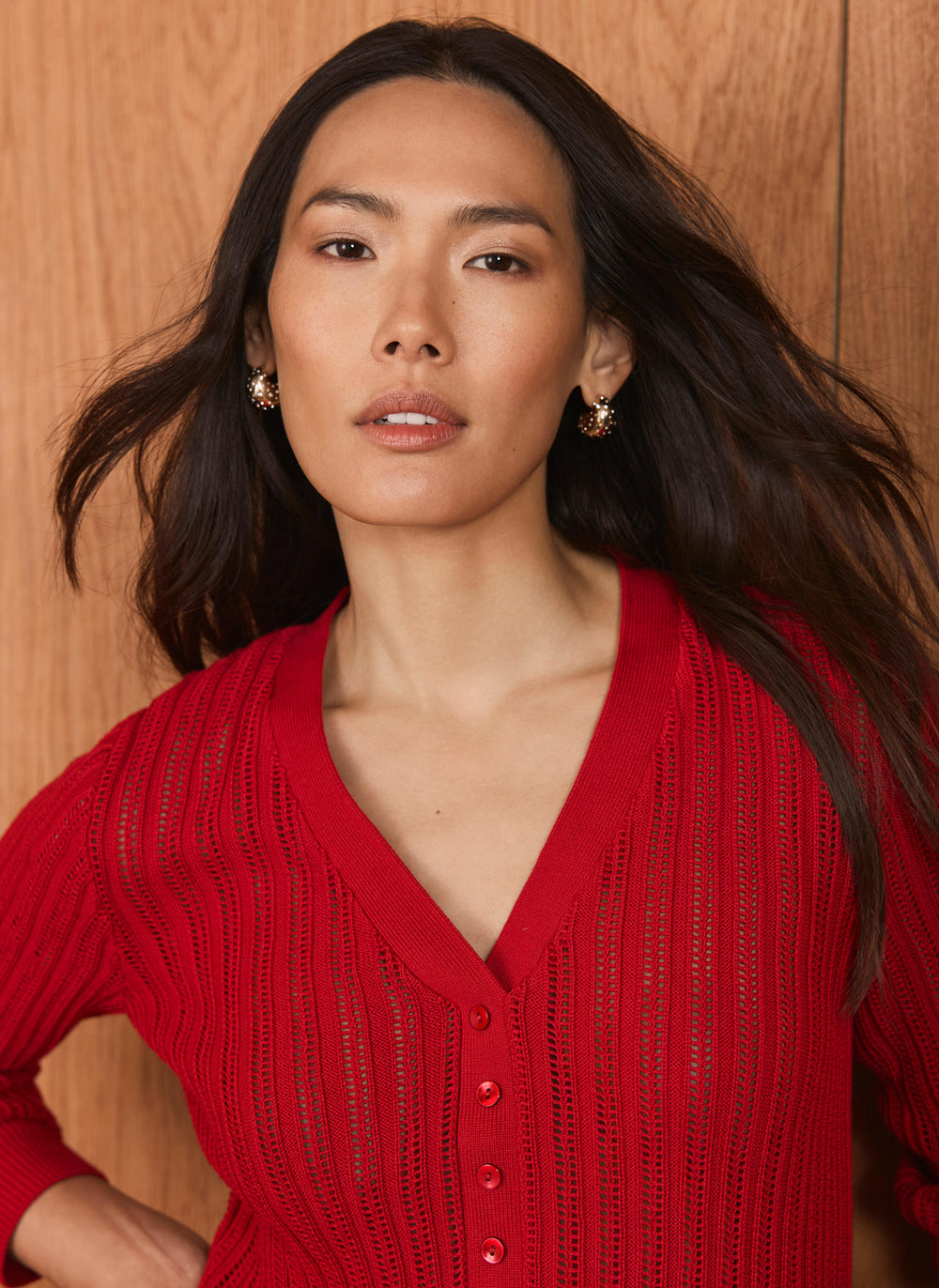 Red Open Knit Top
