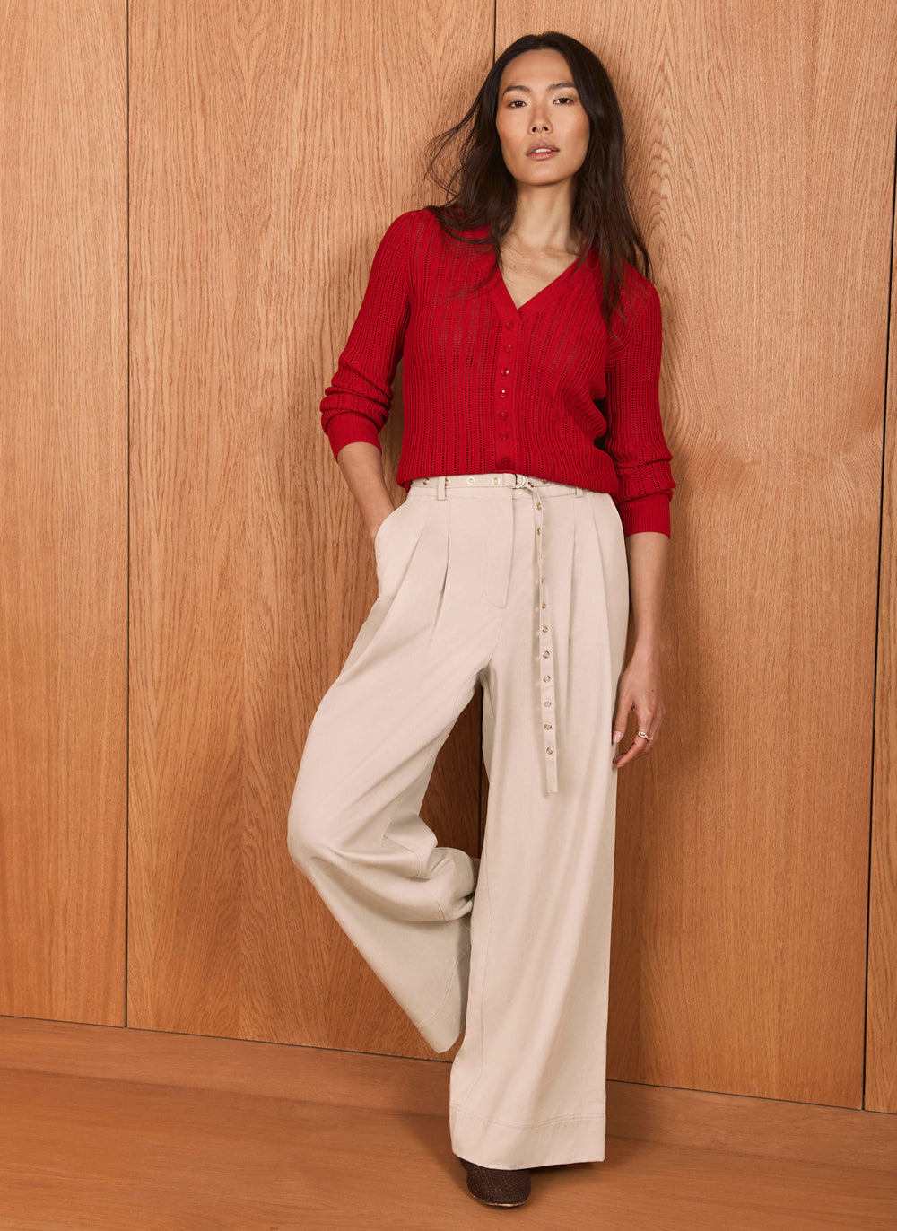 Red Open Knit Top