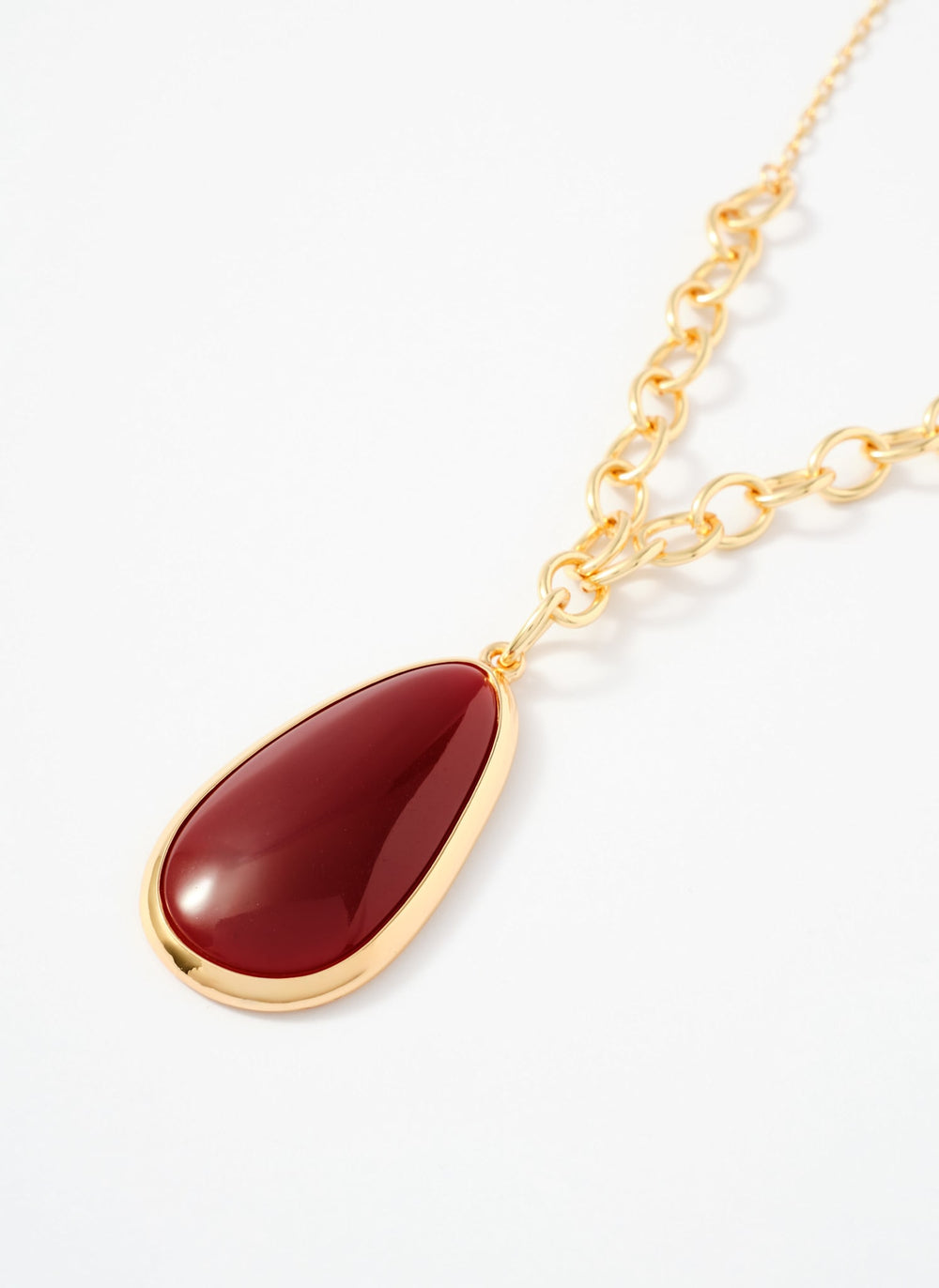 Gold Tone Red Stone Pendant Necklace