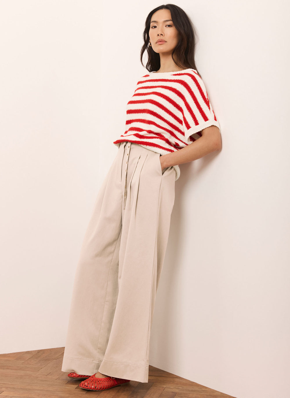 Red Striped Textured Knit Top