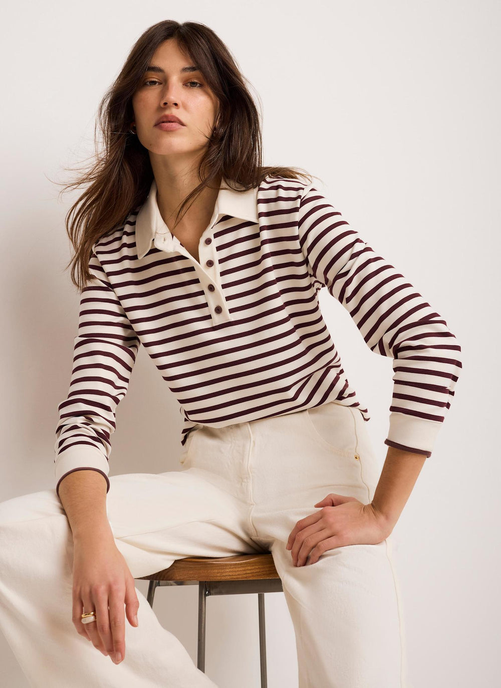 Burgundy Stripe Polo Shirt Top