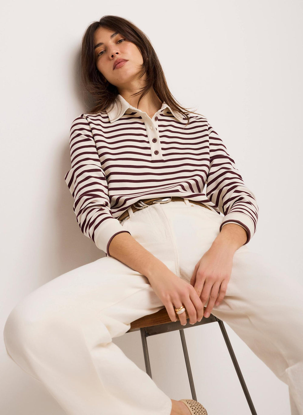 Burgundy Stripe Polo Shirt Top