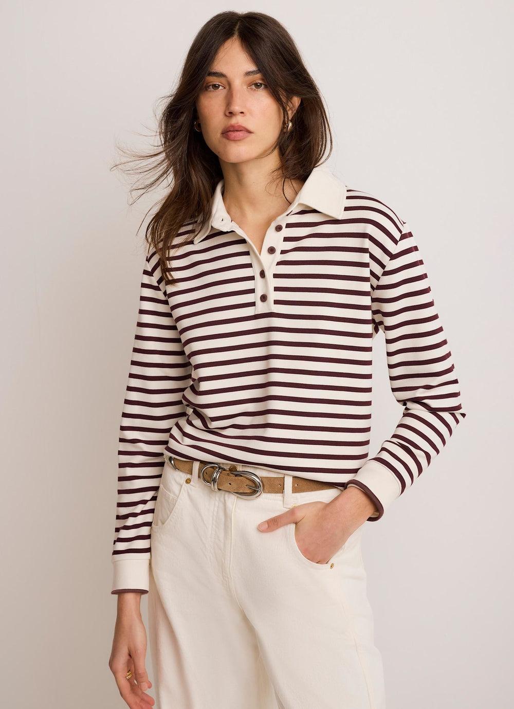 Burgundy Stripe Polo Shirt Top