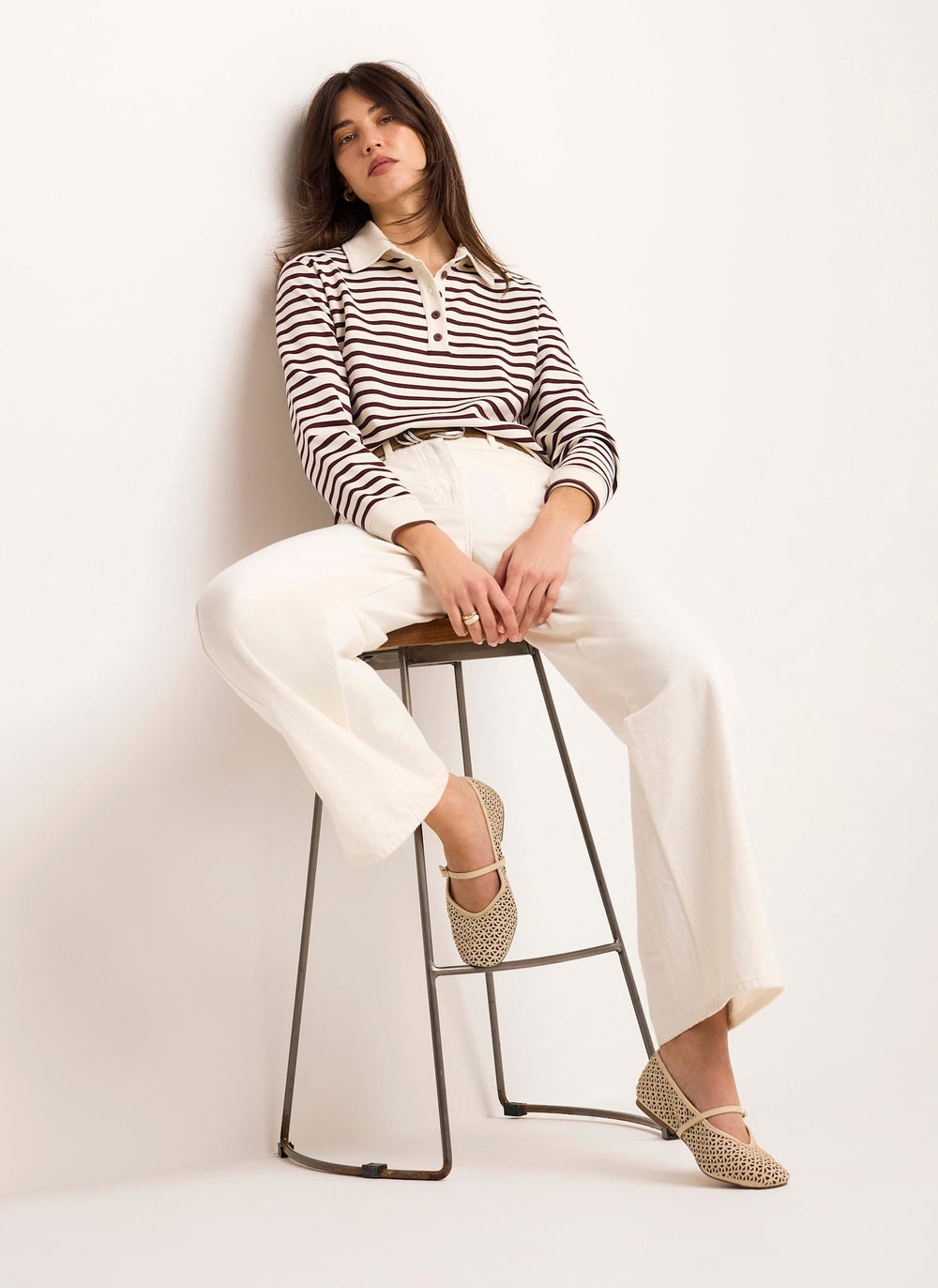Burgundy Stripe Polo Shirt Top