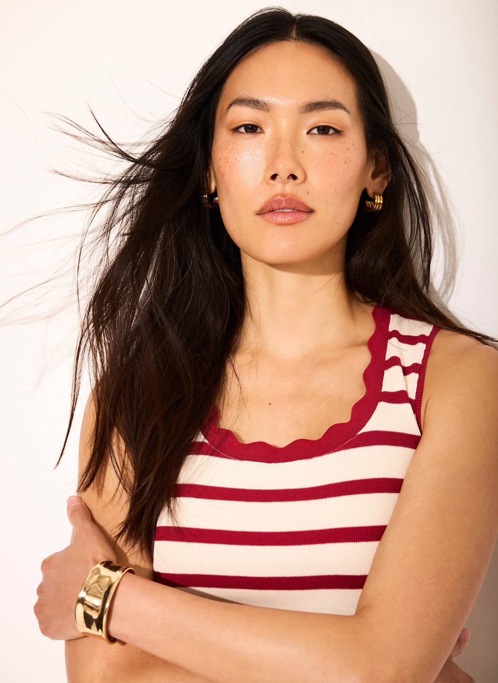 Red Stripe Scallop Trim Vest