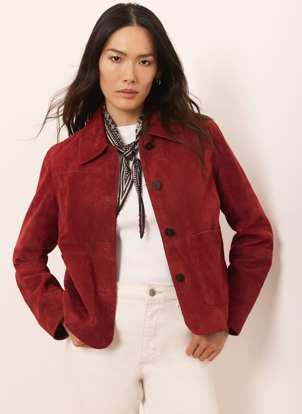 Red Suede Pocket Detail Jacket