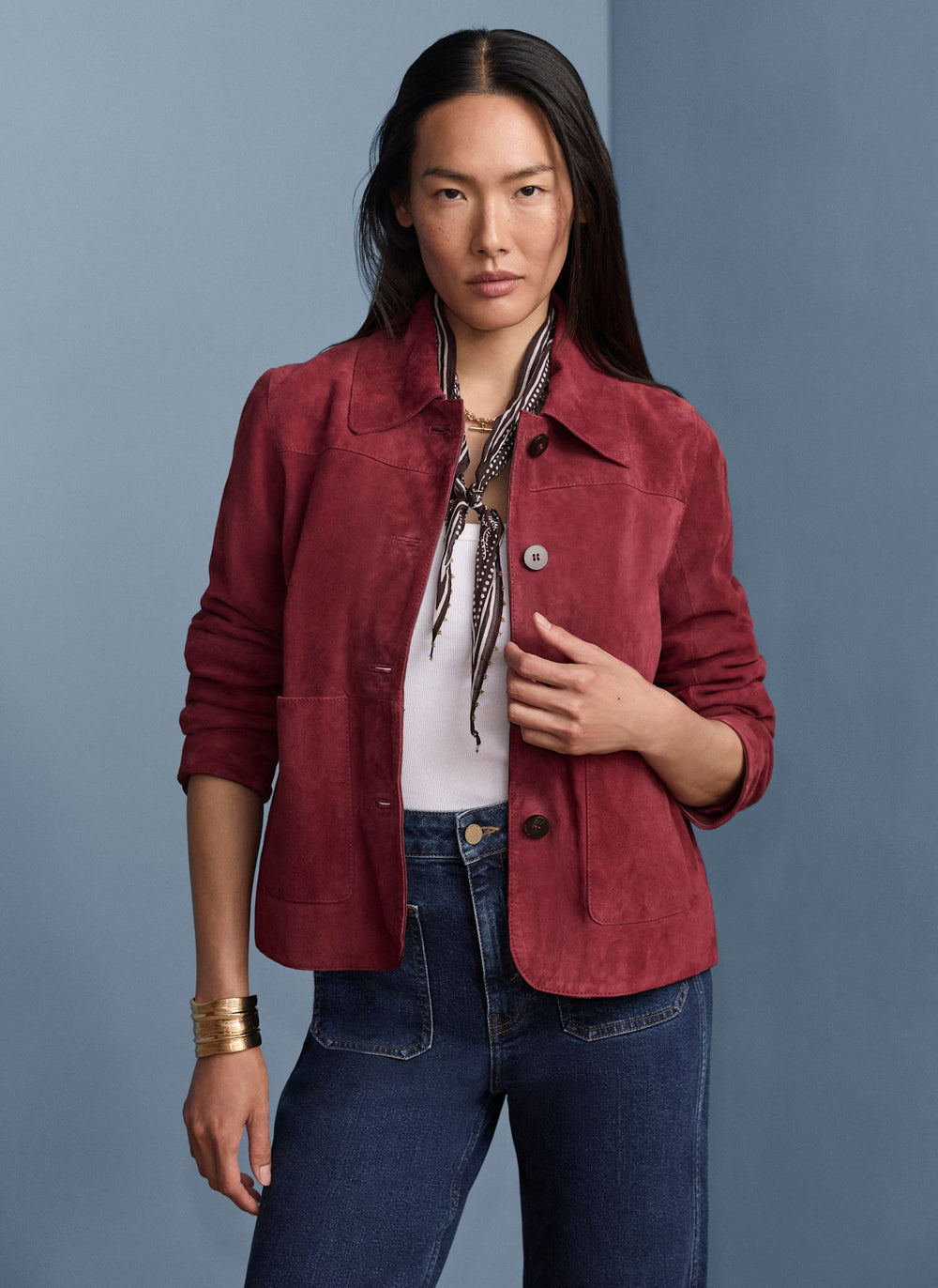 Red Suede Pocket Detail Jacket