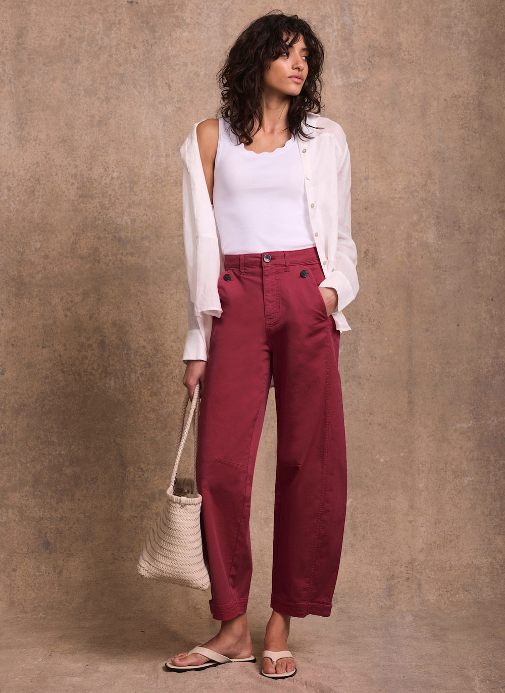 Red Washed Barrel Leg Chino Trousers