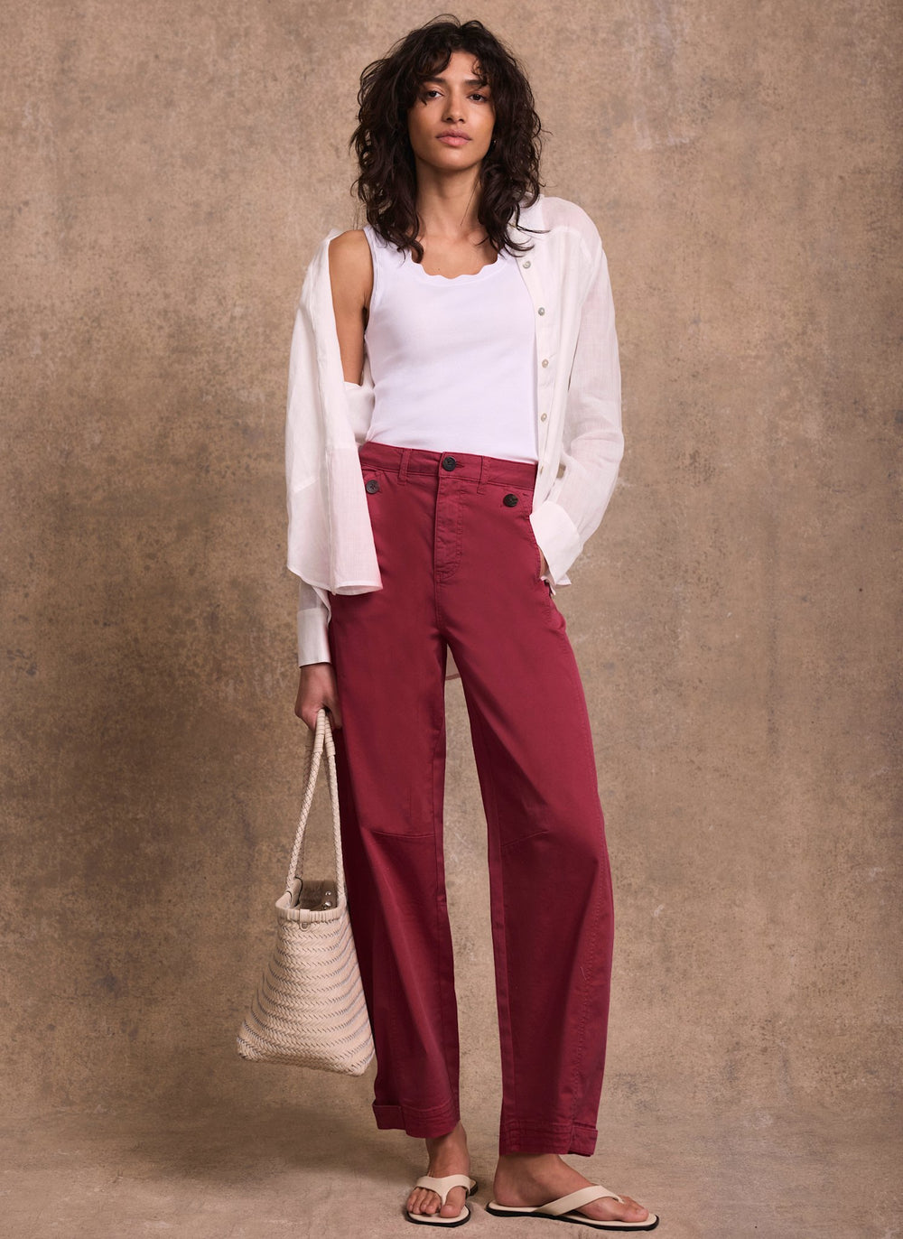 Red Washed Barrel Leg Chino Trousers