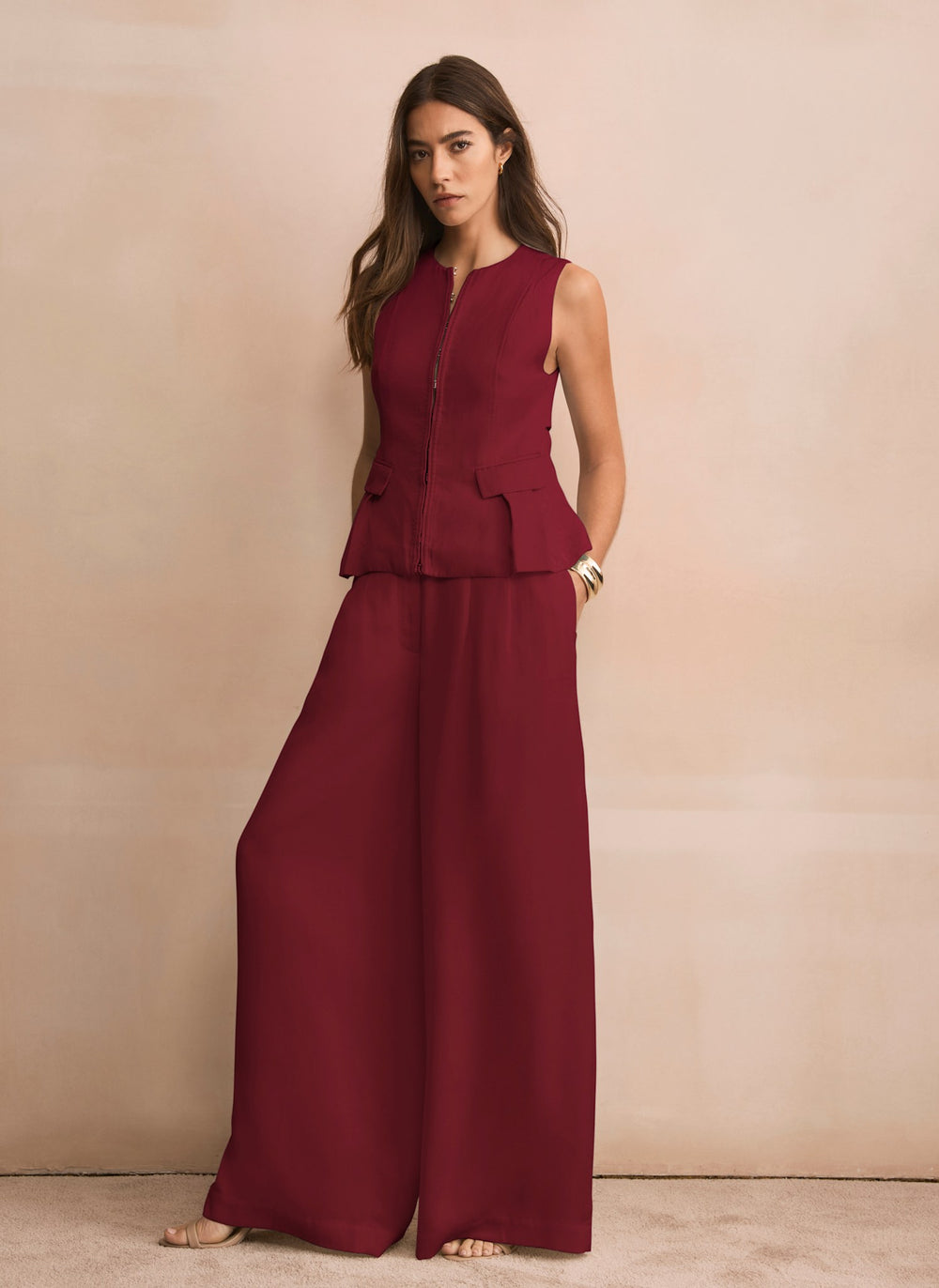 Mint Velvet Oxblood Darted Wide Leg Trousers | Size 8