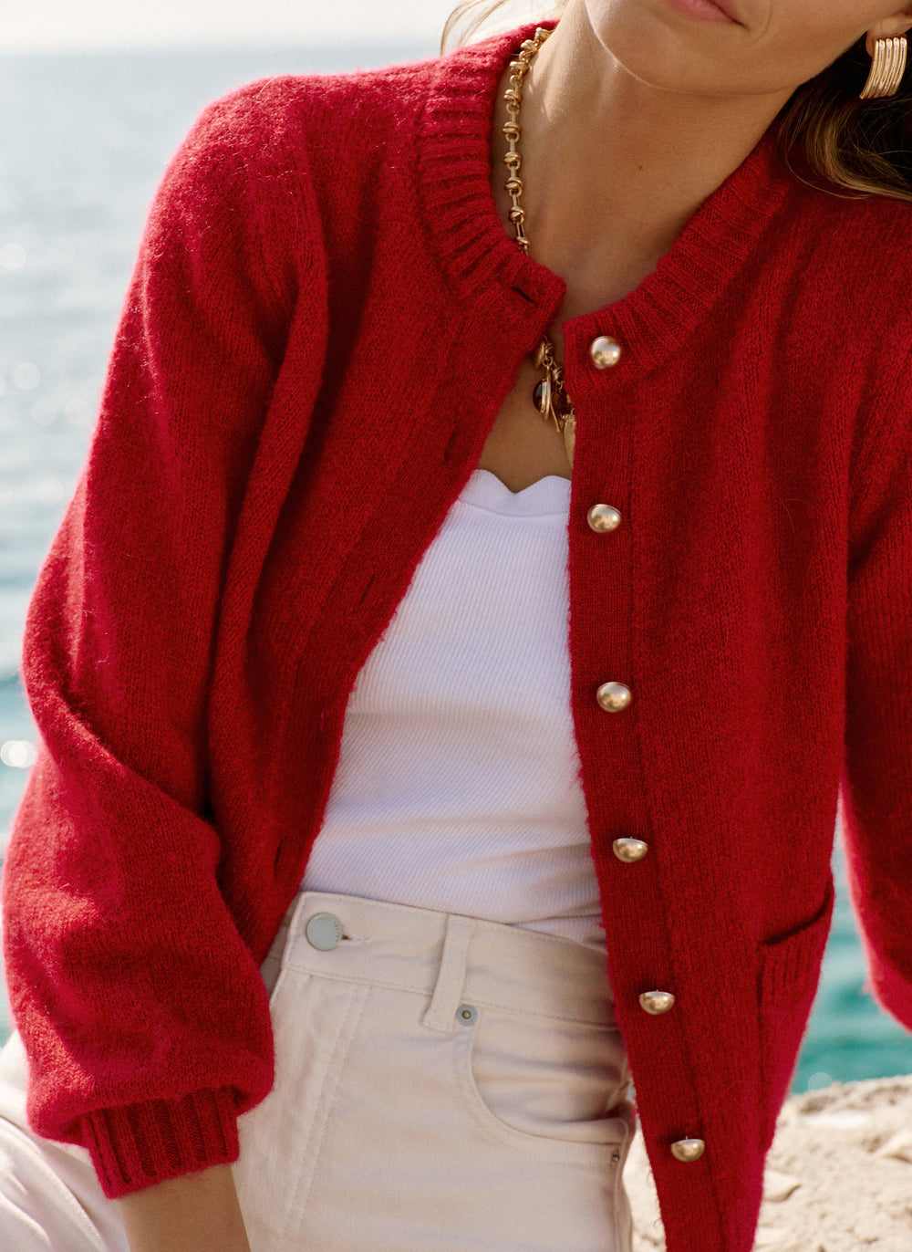 Red Wool Blend Cardigan