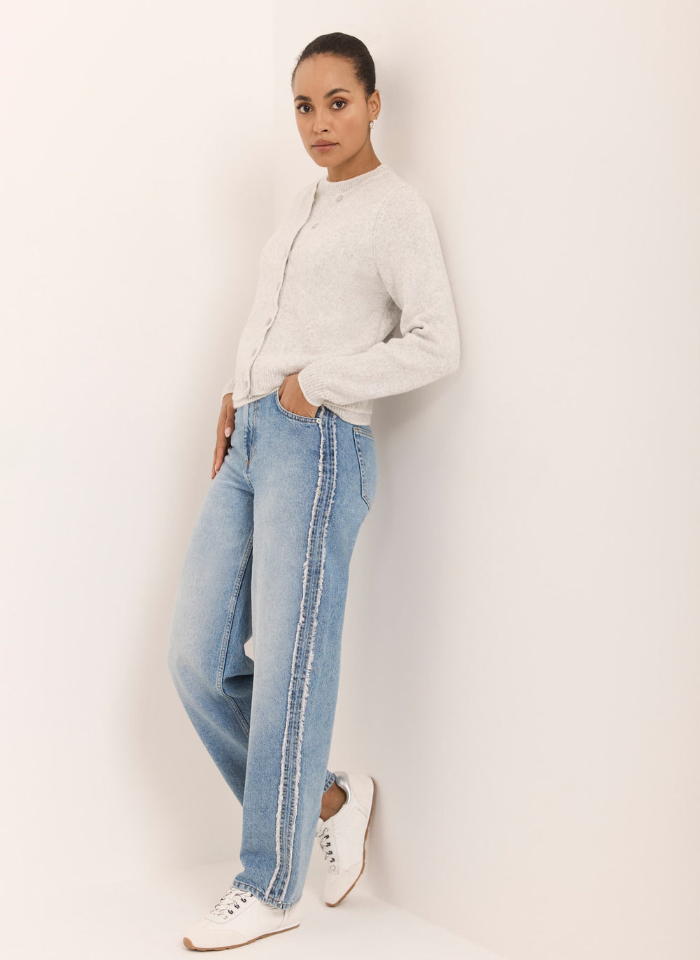Light Indigo Wash Side Trim Boyfriend Jeans