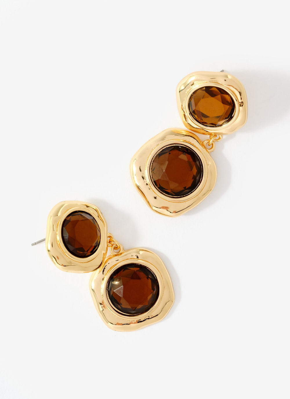 Gold Tone Brown Resin Drop Earrings