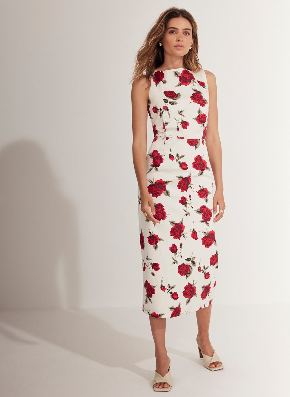 Red Rose Print Midi Dress – Mint Velvet