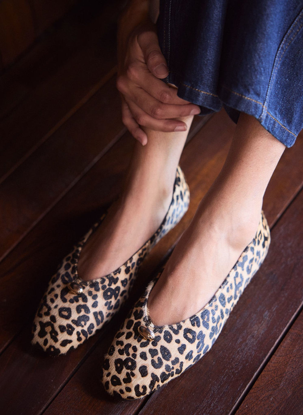 Ruby Leopard Print Textured Leather Ballet Flats