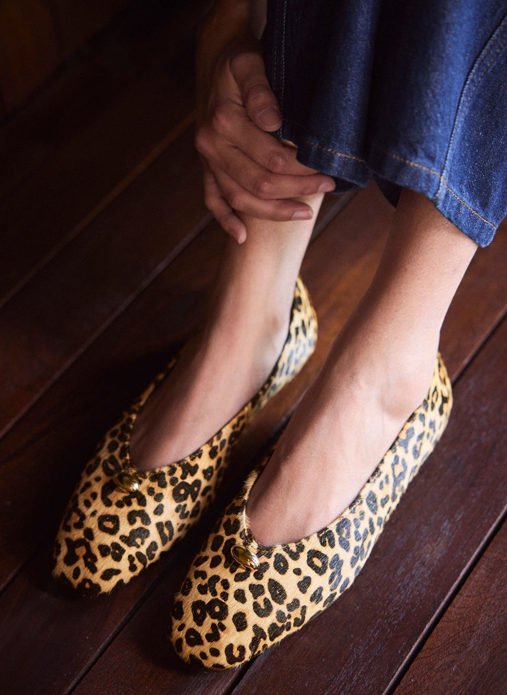 Ruby Leopard Print Textured Leather Ballet Flats