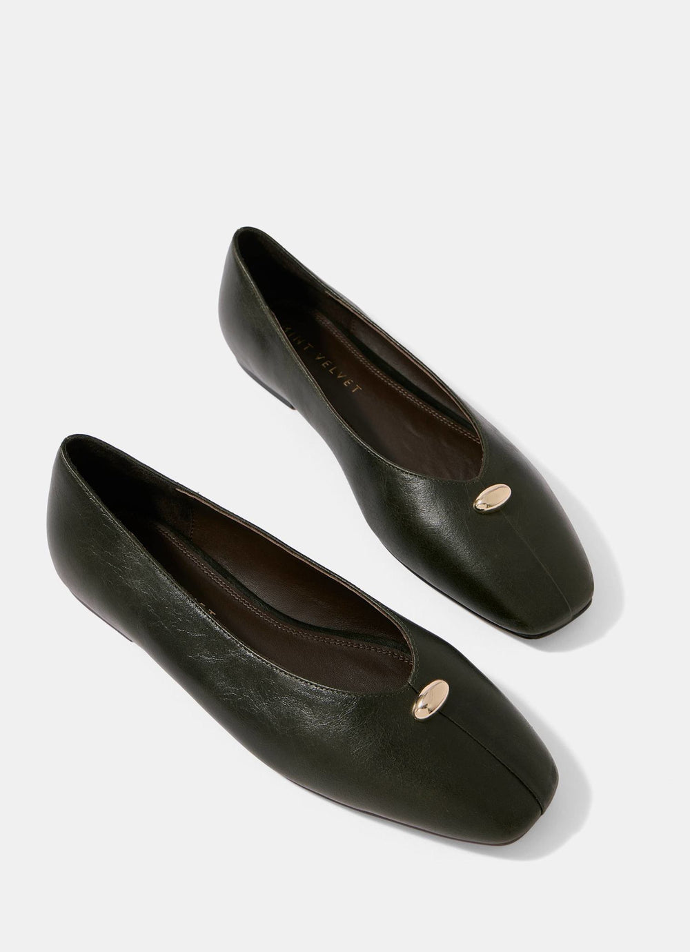 Ruby Olive Green Leather Ballet Flats