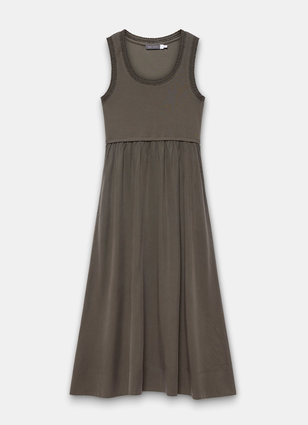 cotton khaki dress Mint Velvet Khaki Ruched Trim Cotton Midi Dress | Size M | Green | Sleeveless